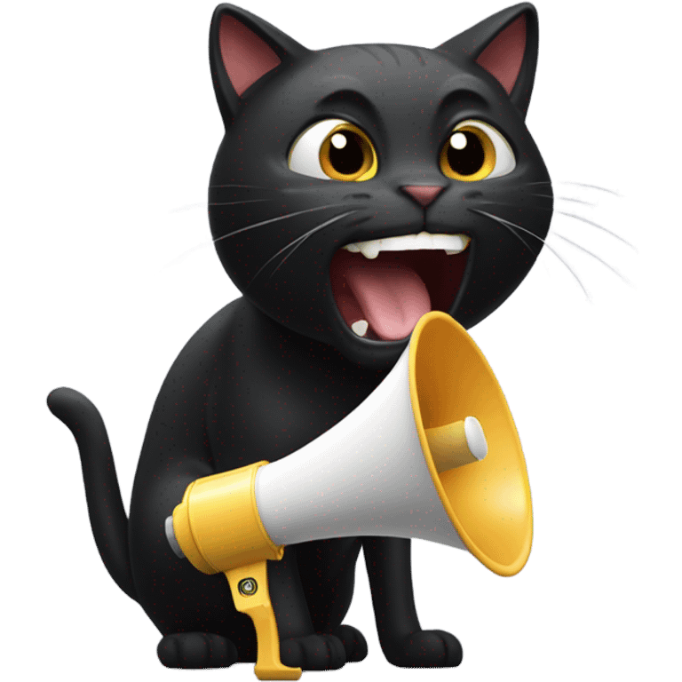 Black cat yelling into megaphone emoji