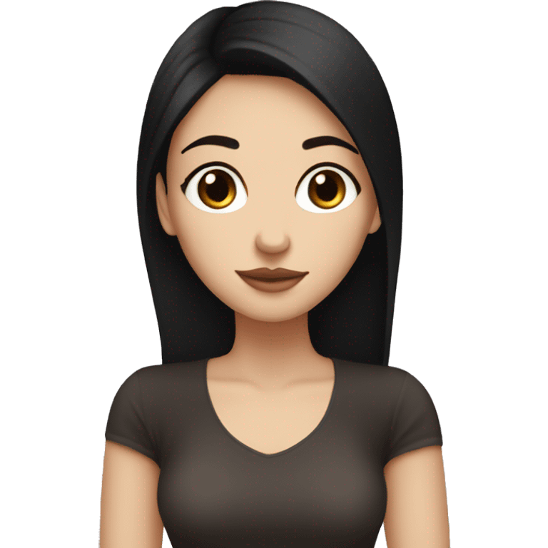 White girl with brown eyes and black hair having coffe emoji