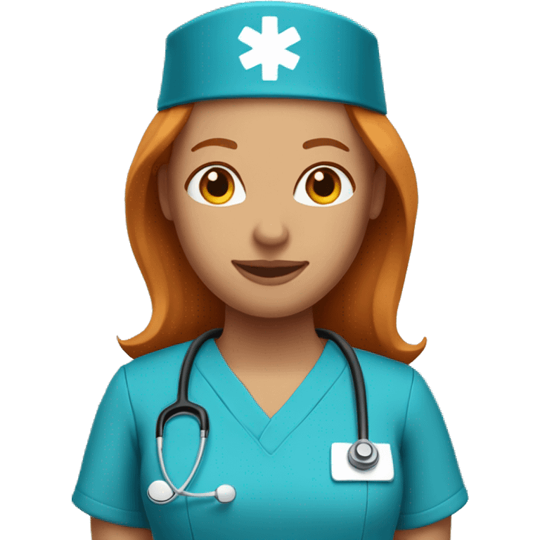 Nurse with straightened ginger hair wearing blue scrubs emoji