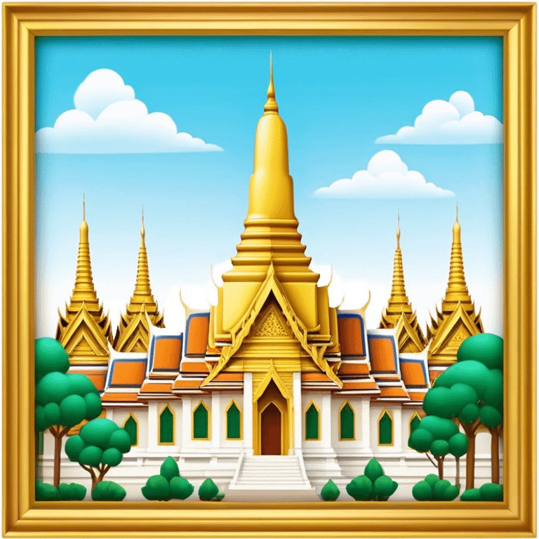 Cinematic Realistic Grand Palace Bangkok Landmark Emoji, showcasing the opulent golden spires, intricate Thai architecture, and the Emerald Buddha Temple set within a vibrant, manicured courtyard. emoji