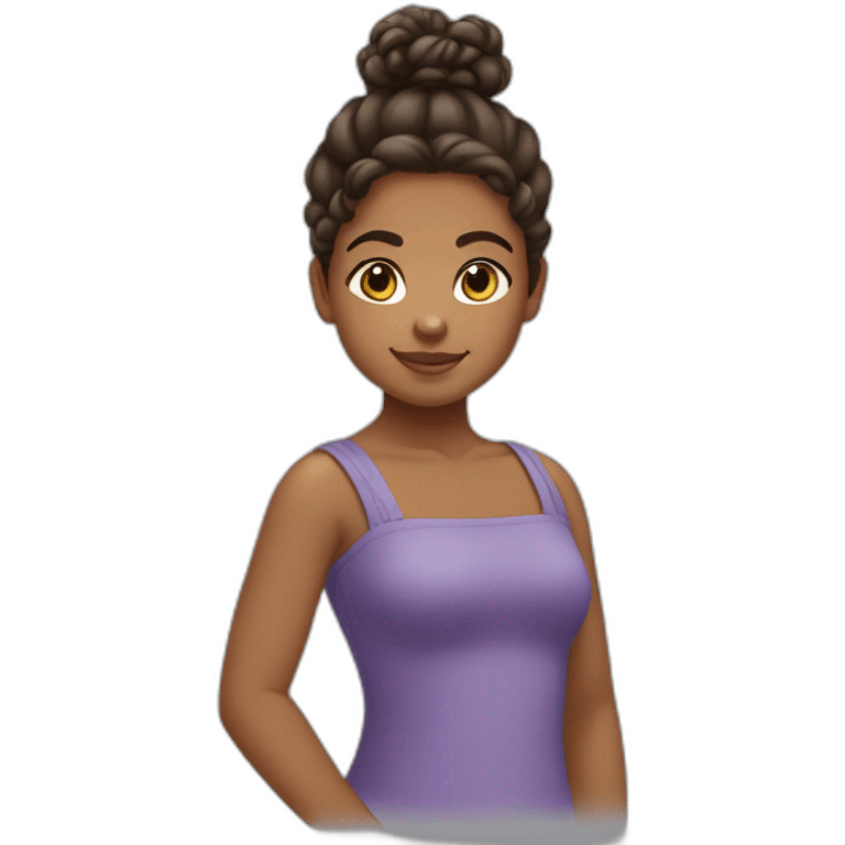 Medium Brown skin ton girl child with curly hair tied into a bun emoji