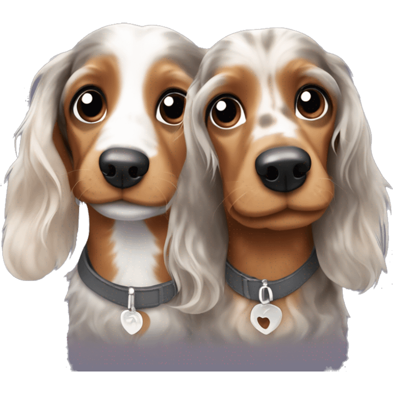 Two Tri Merle long haired Dachshunds together emoji