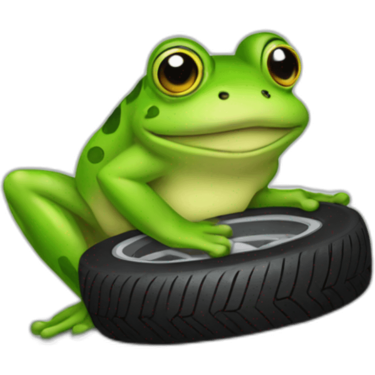 a frog holding a tire emoji