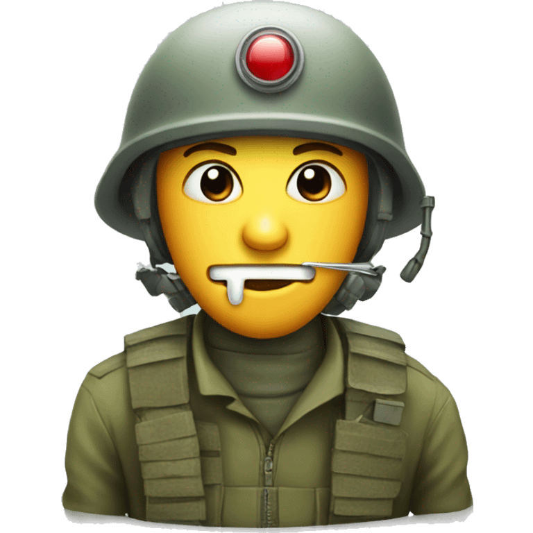 face with thermometer in mouth and military helmet on the head emoji