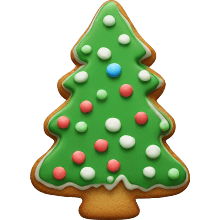 frosted gingerbread cookie shaped like a pine tree emoji