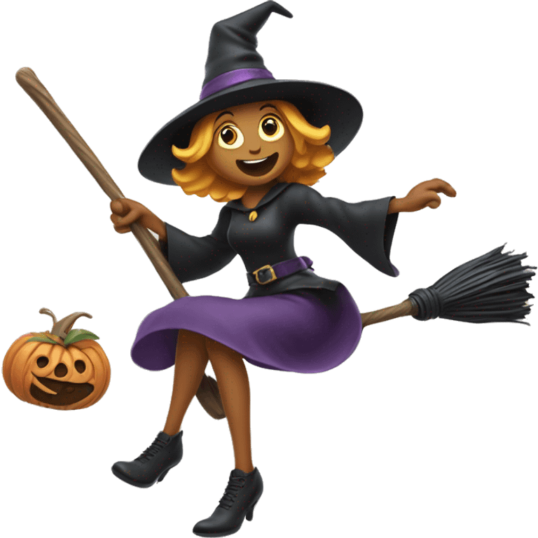 witch, flying to the left on a broom, throwing candy. emoji