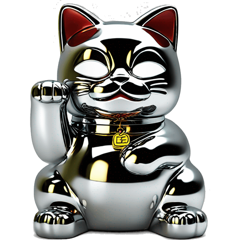 Full chrome plated solid color uncluttered maneki neko 3d emoji