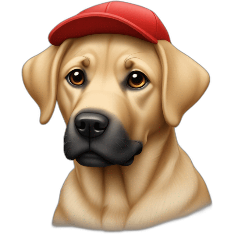 Labrador de couleur noire avec une casquette rouge emoji