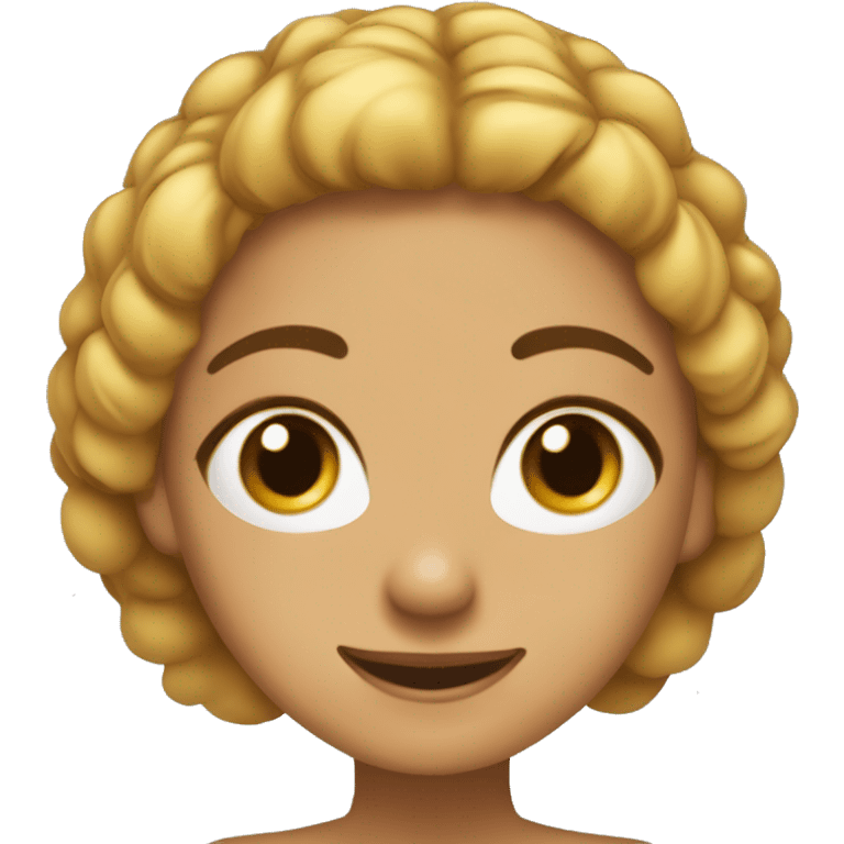 chica de pelo castaño feliz con ojos color miel con una toalla en la cabeza y una mascarilla en la cara  emoji