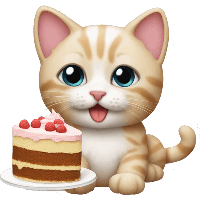 Kitten with cake on face emoji