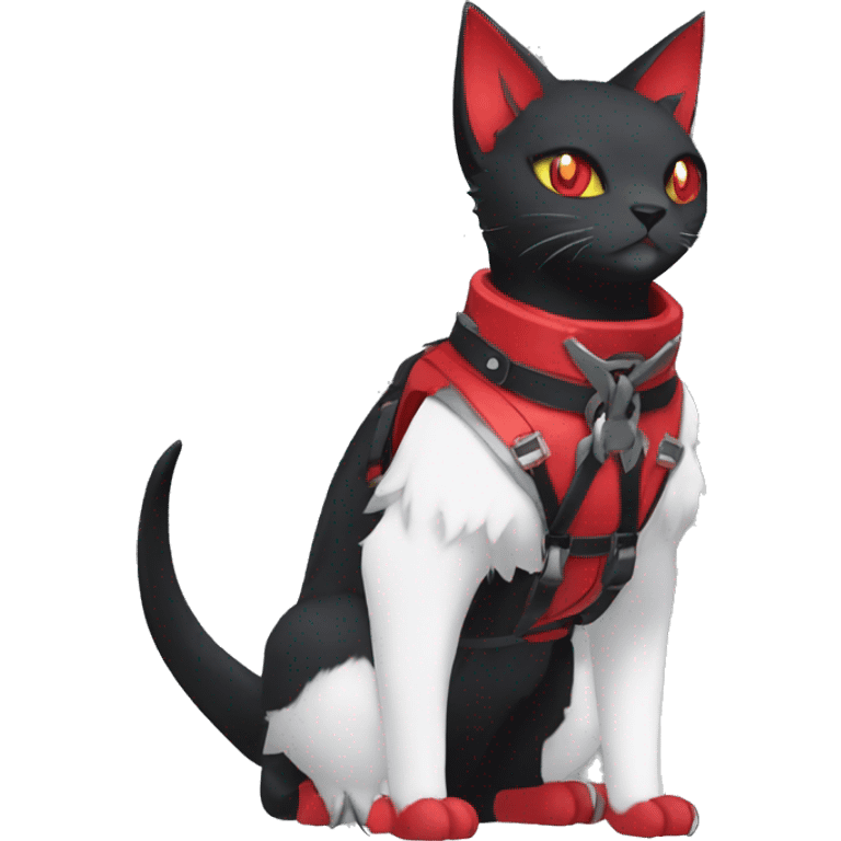 cool edgy kawaii elegant beautiful black punk red fantasy nargacuga-bat-cat-Fakemon collar harness full body emoji