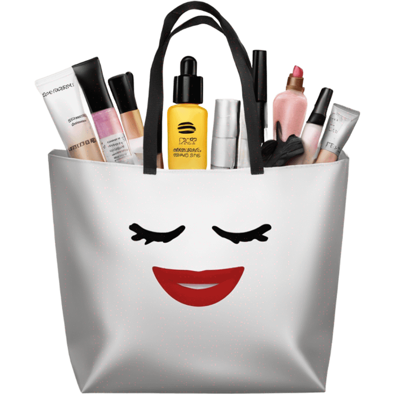 A Sephora shopping bag filled with makeup, skincare, and perfume emoji