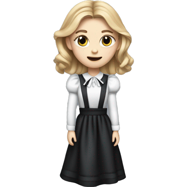 Chloe grace moretz wearing a maid dress, with a duster in her hand emoji