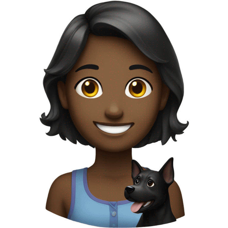 smiling girl with black dog emoji