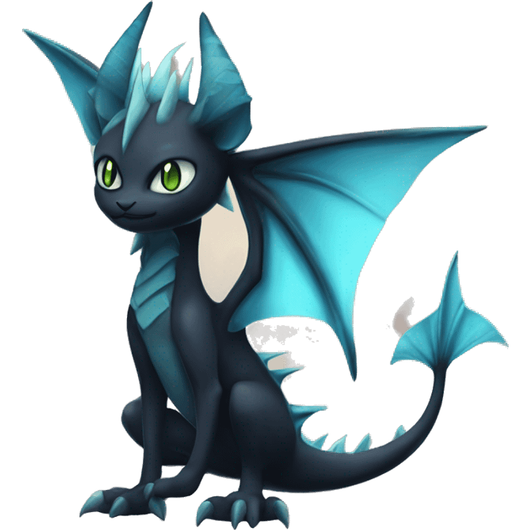 Black Edgy Ethereal Noivern-Vaporeon-Litten with fins as ears full body emoji