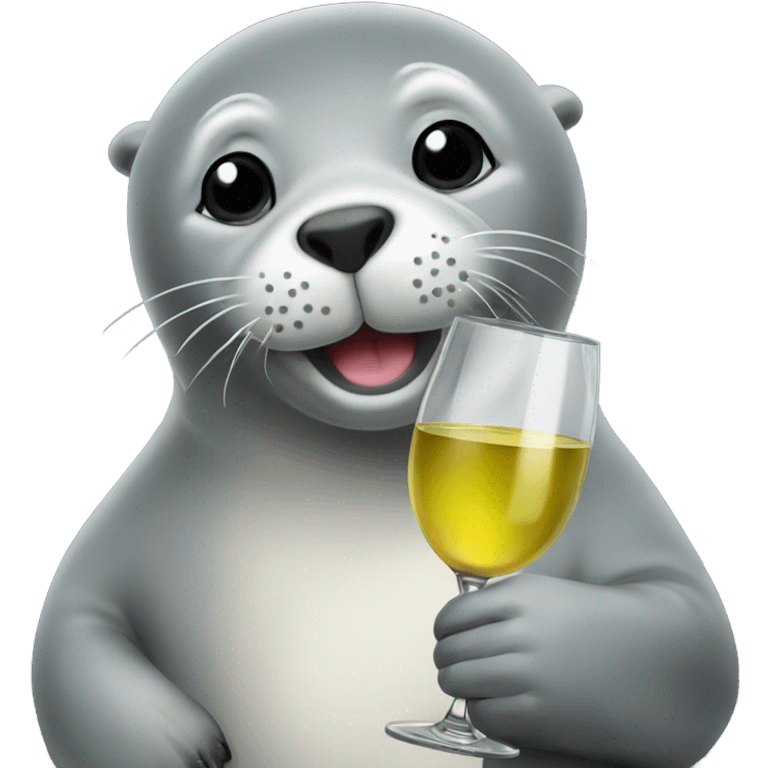 A grey seal holding a glass of white wine emoji