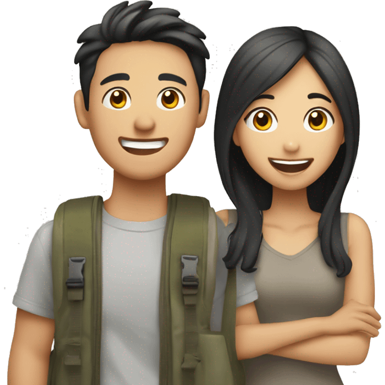 Attractive young  Asian couple excitedly traveling  emoji