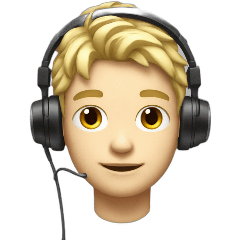 Blonde Short hair Gamer guy with headset and gamepad with neon Lighting emoji