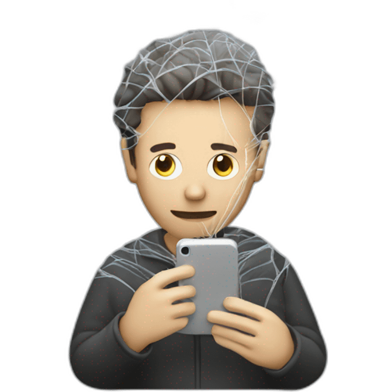 man with mobile phone, both covered with cobweb emoji