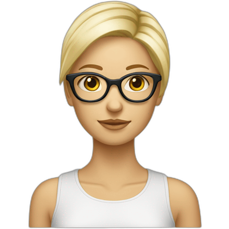 Une fille blonde avec des lunettes cheveux attachés et haut blanc emoji