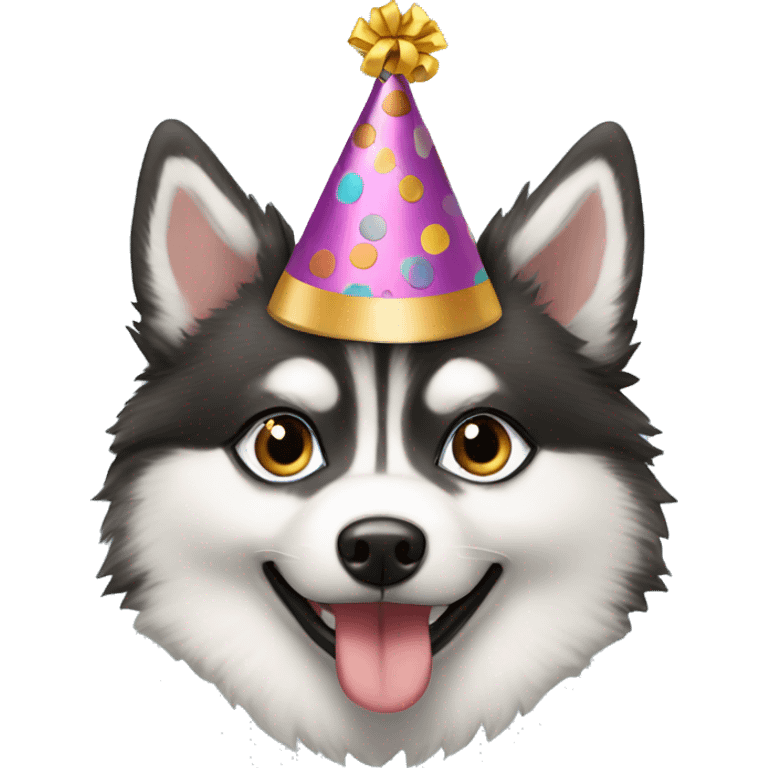 Pomsky with a birthday hat emoji