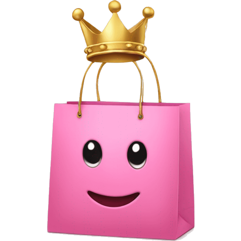 shopping bag pink with gold crown in front emoji