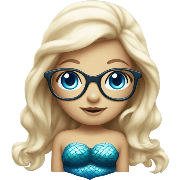 little cute mermaid with blue eyes and spectacles emoji