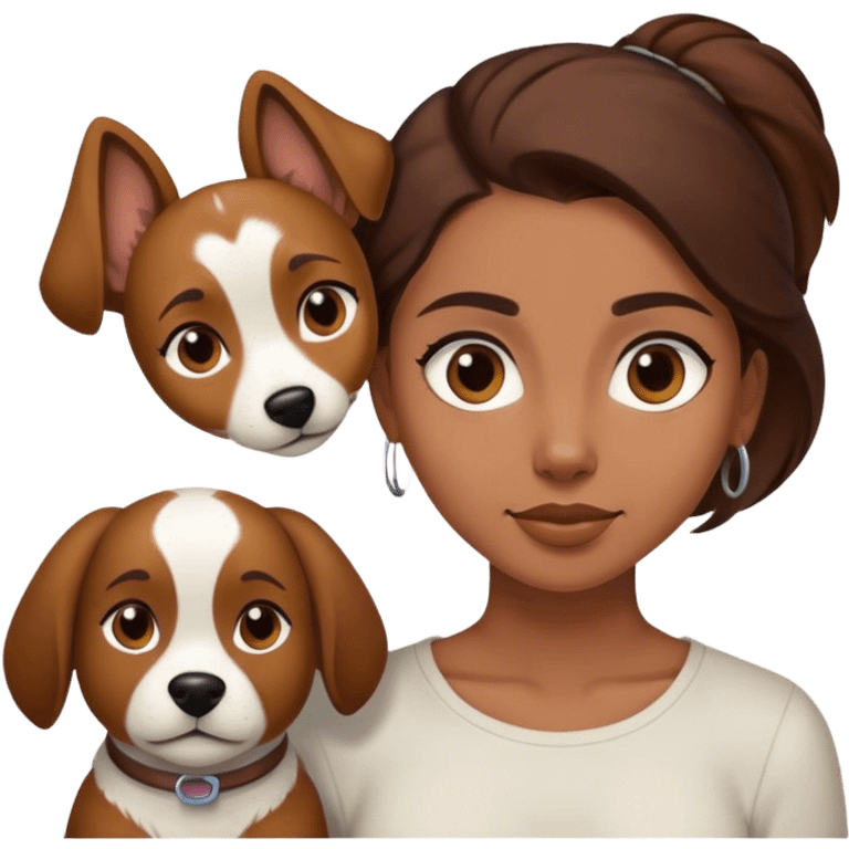 sort, 30 year old, brown girl, back hair, hair to the back, with a white brown dog emoji