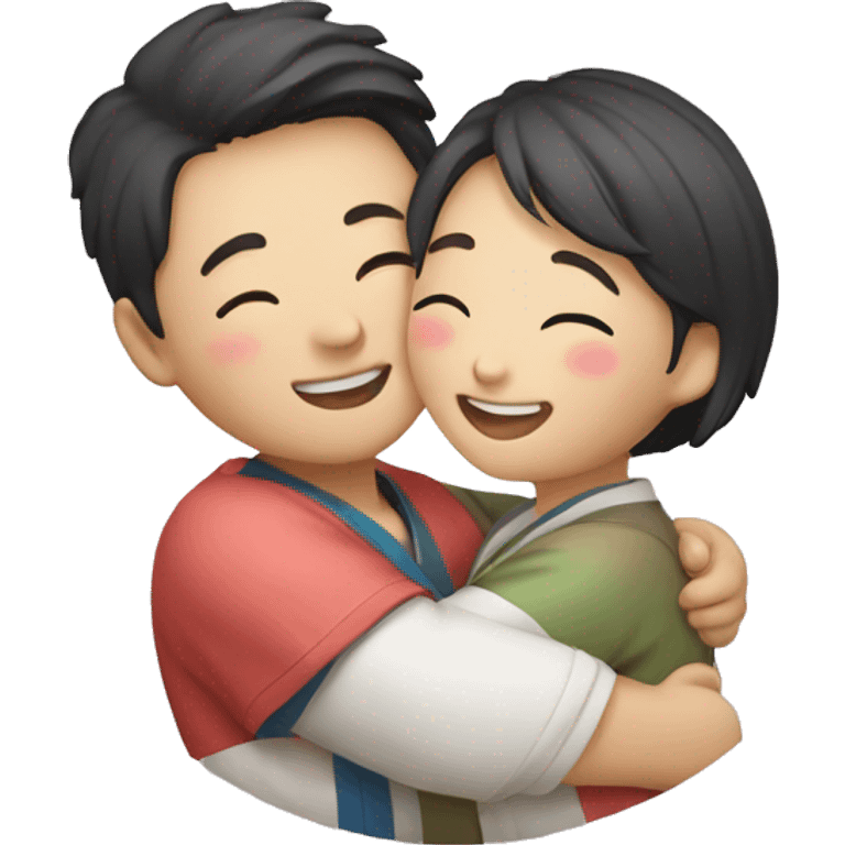 happy korean couple hugging each other  emoji