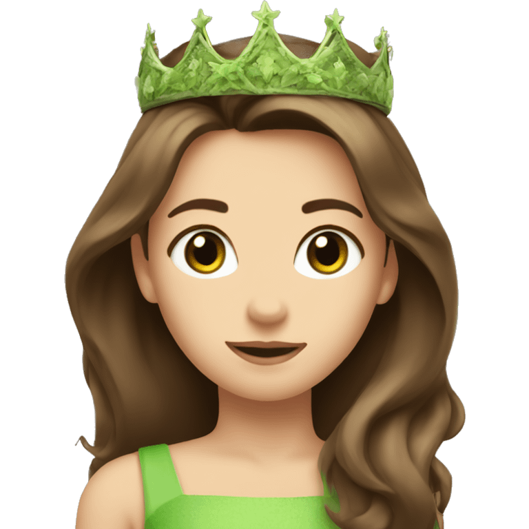 beautiful princess with grass green eyes and shoulder length straight brown hair wearing a crown emoji