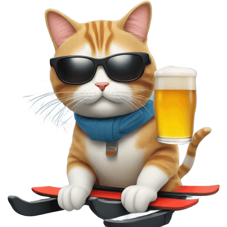 Cat with sunglasses on a ski lift with a beer  emoji