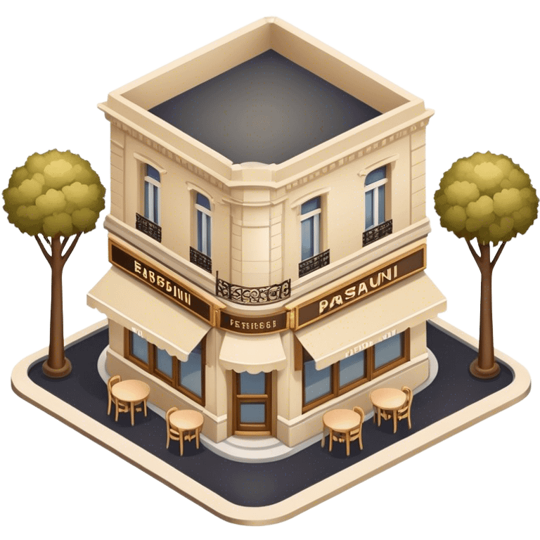 beige parisian romantic restaurant, isometric exterior view emoji