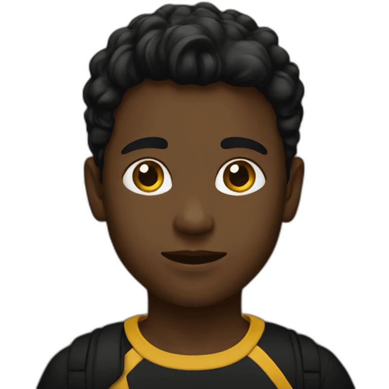 A kid wearing black and gold emoji