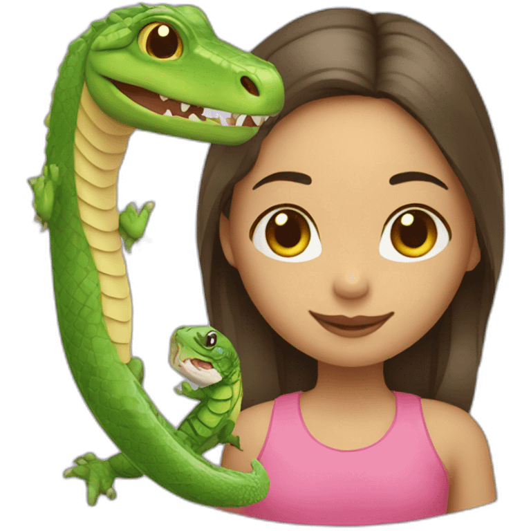 Girl with iguana mini crocodile and snake emoji