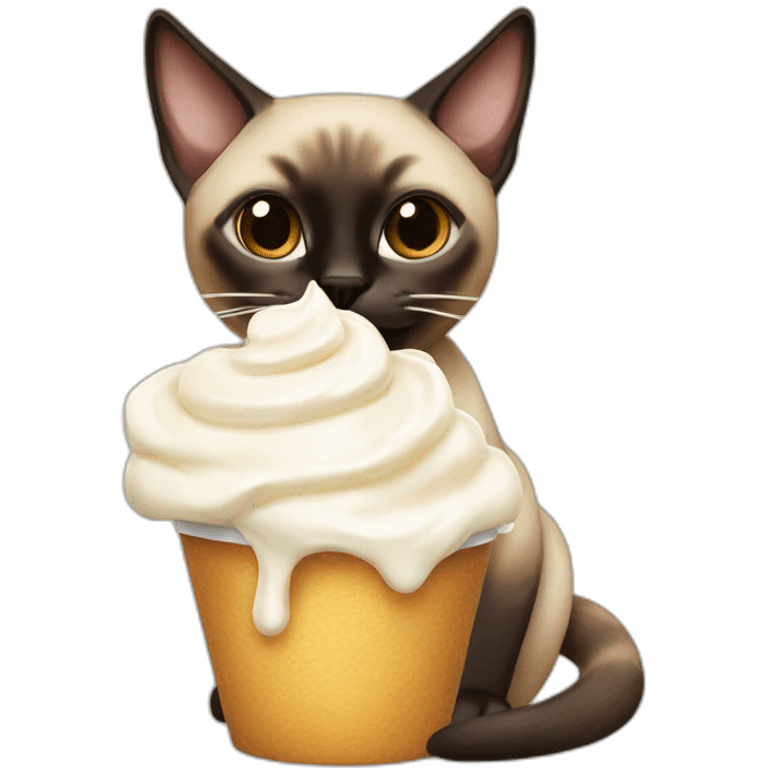 A Siamese cat eating whipped cream emoji