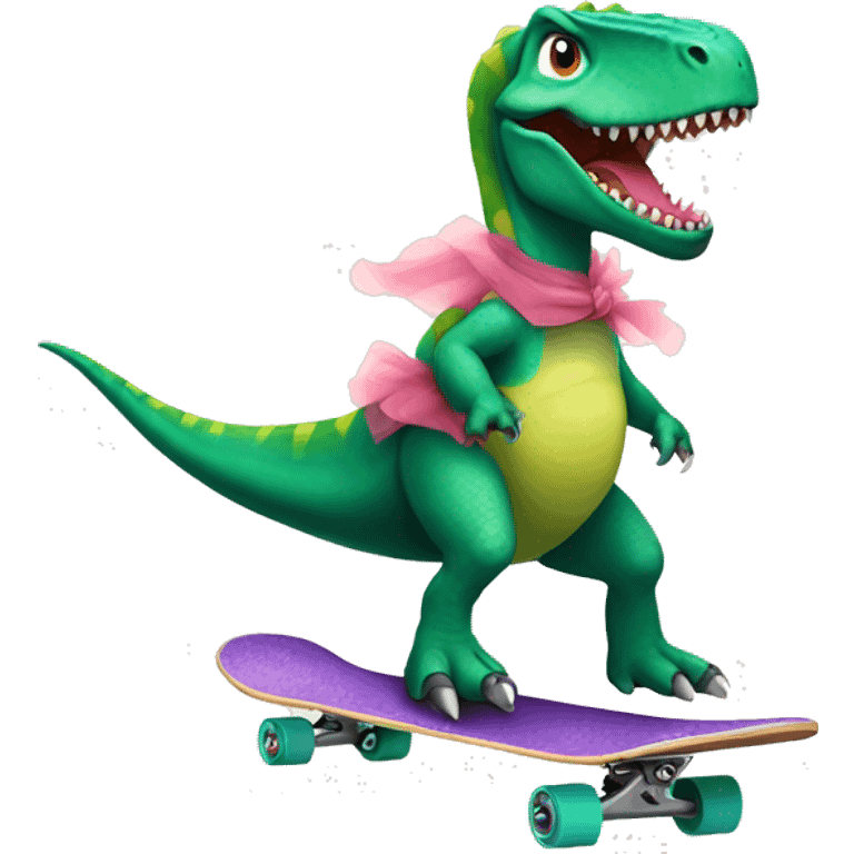 Dinosaur riding a skateboard in a tutu emoji