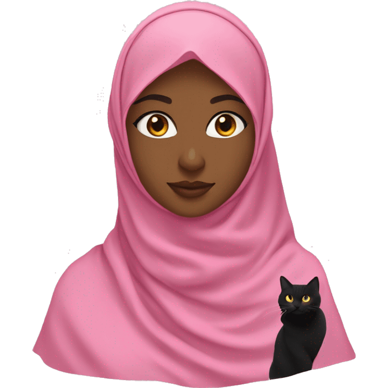 Black hijabi pink veil with a cat and sudn flag🇸🇩 emoji