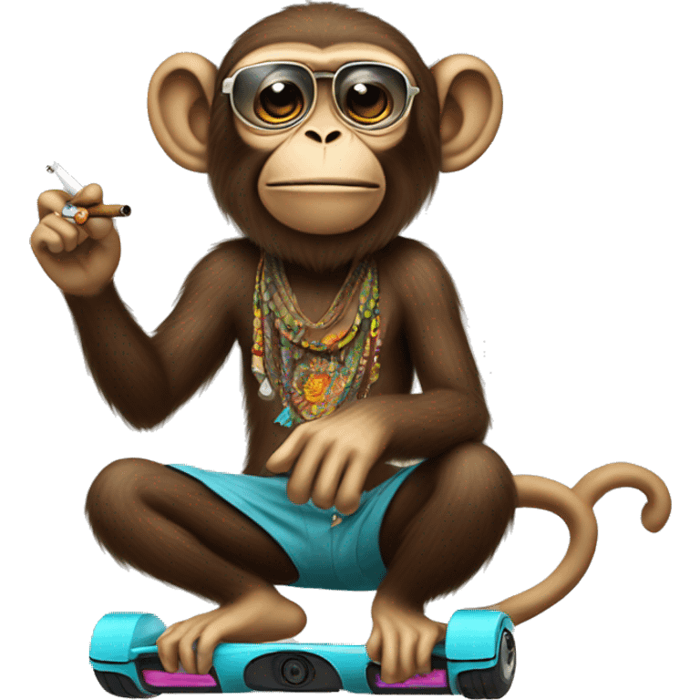 Hippie monkey smoking a cigarette on a hoverboard  emoji