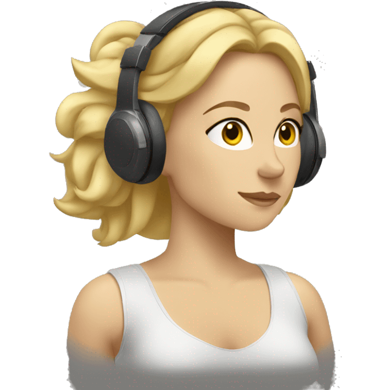 buff blonde white woman listening to music with headphones emoji