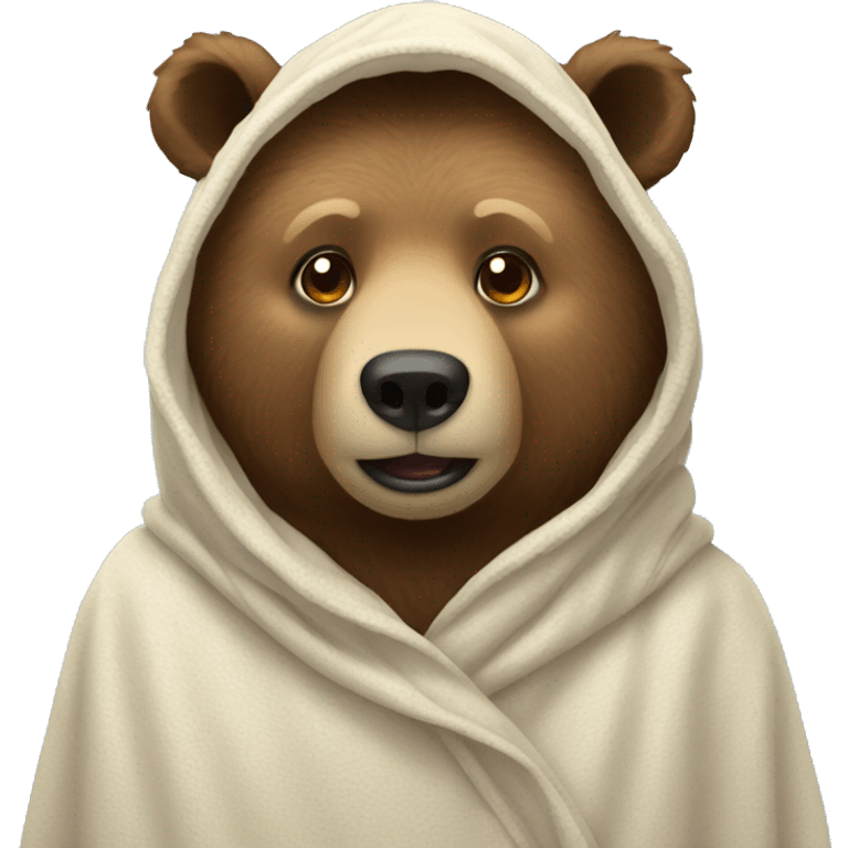 Bear wearing a blancket as a hoodie emoji