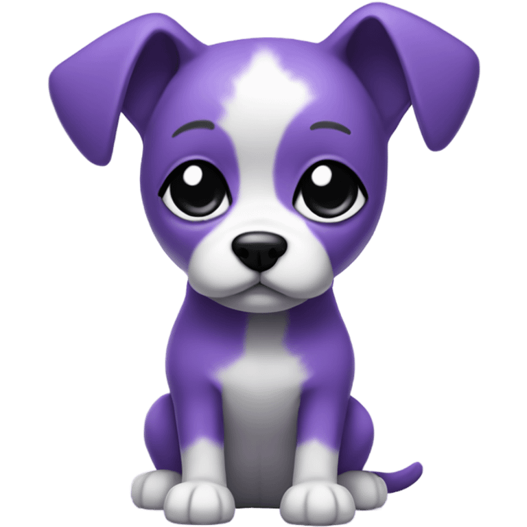 Purple Chibi Dog with Folded ears, white face, white paws, black eyes, Full Body emoji