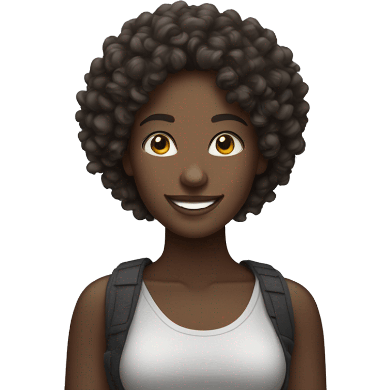 dark skinned curly haired beautiful woman with street wear smiling emoji