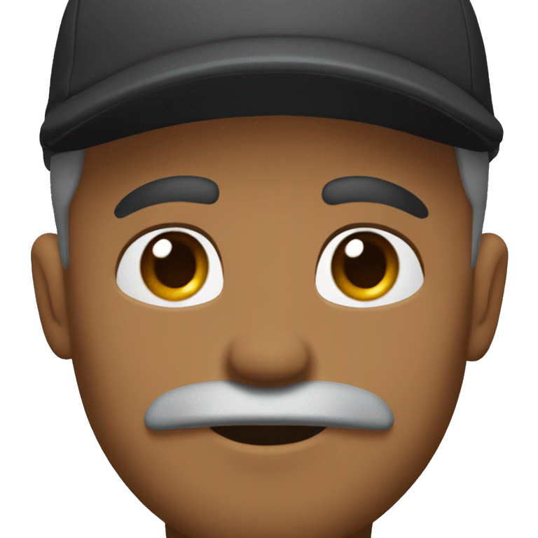 Light brown skin with black kango cap and small gray mustash emoji