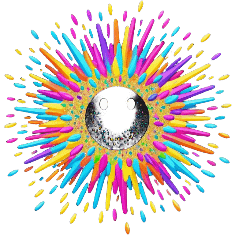 Black background with colorful glitter bursting through  emoji