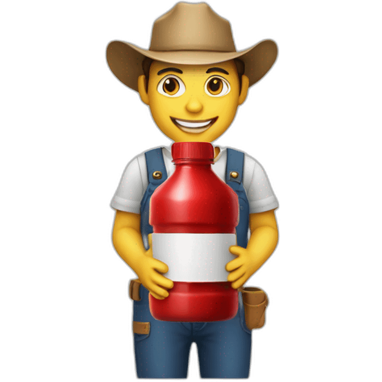 farmer with hat and red juice bottle emoji