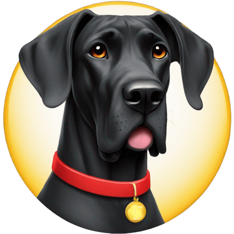 Black Great Dane with red collar and halo emoji