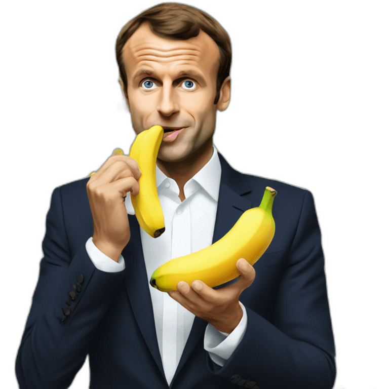 Emmanuel Macron eating a banana emoji