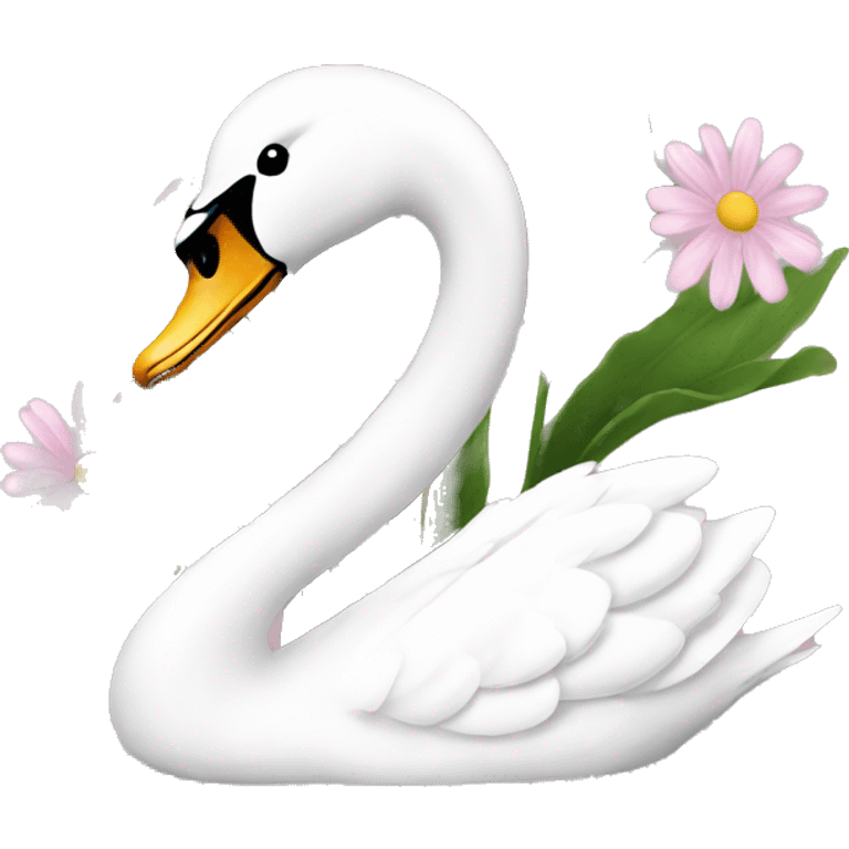 Swan with daisy flower pink emoji