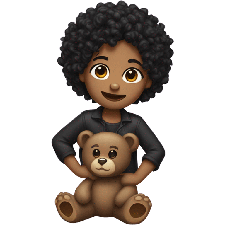 teddy bear with long curly black hair split down the middle emoji