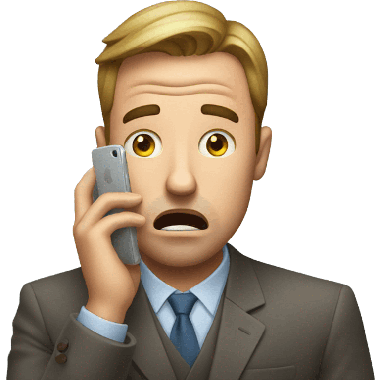 scared investor look at his iphone emoji